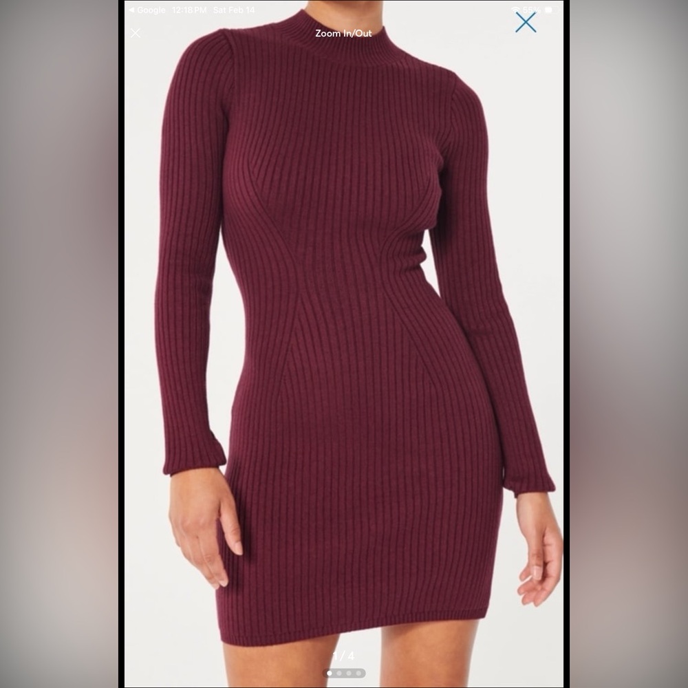 Hollister burgundy mock neck body con long sleeved ribbed mini dress, XS
